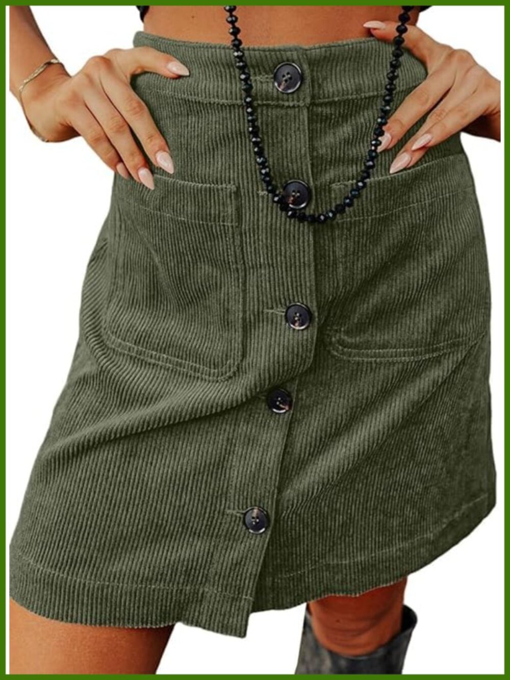 Corduroy Mini Skirt High Waisted Button Down A-Line Pockets